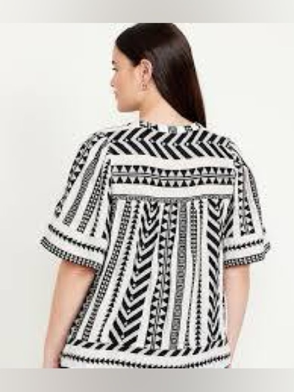 Old Navy Black & White Lined Tribal Print Blouse Women's Plus 3X Aztec Babydoll - Picture 3 of 14